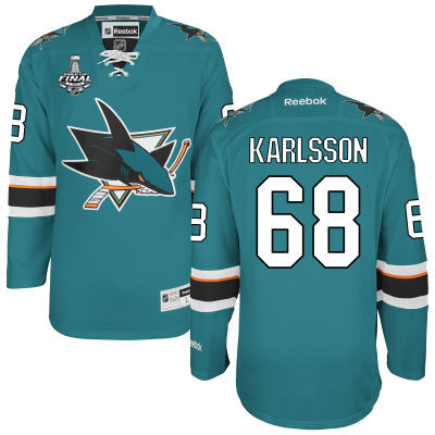Men's San Jose Sharks #68 Melker Karlsson Teal Blue 2016 Stanley Cup Home NHL Finals Patch Jersey