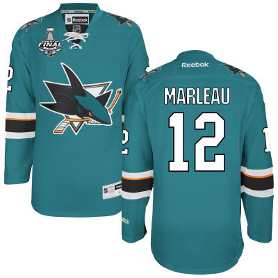 Men's San Jose Sharks #12 Patrick Marleau Teal Blue 2016 Stanley Cup Home NHL Finals Patch Jersey