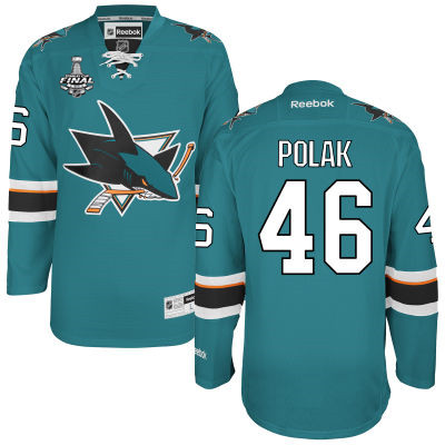 Men's San Jose Sharks #46 Roman Polak Teal Blue 2016 Stanley Cup Home NHL Finals Patch Jersey