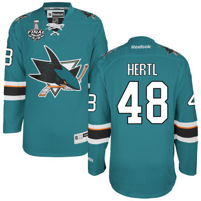 Men's San Jose Sharks #48 Tomas Hertl Teal Blue 2016 Stanley Cup Home NHL Finals Patch Jersey