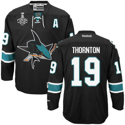 Men's San Jose Sharks #19 Joe Thornton Black Third 2016 Stanley Cup NHL Finals A Patch Jersey