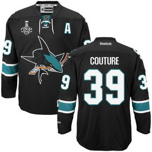 Men's San Jose Sharks #39 Logan Couture Black Third 2016 Stanley Cup NHL Finals A Patch Jersey