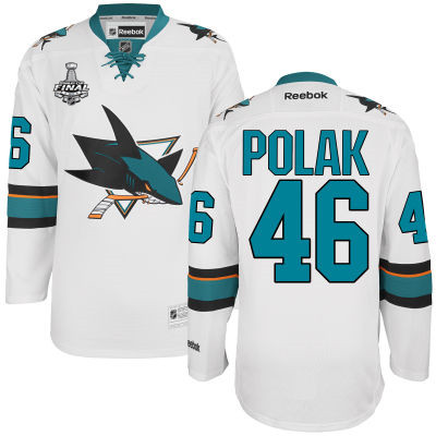 Men's San Jose Sharks #46 Roman Polak White 2016 Stanley Cup Away NHL Finals Patch Jersey