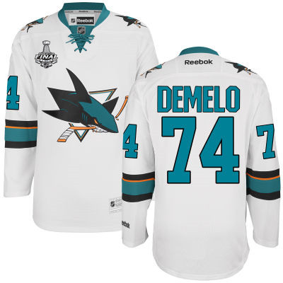 Men's San Jose Sharks #74 Dylan DeMelo White 2016 Stanley Cup Away NHL Finals Patch Jersey
