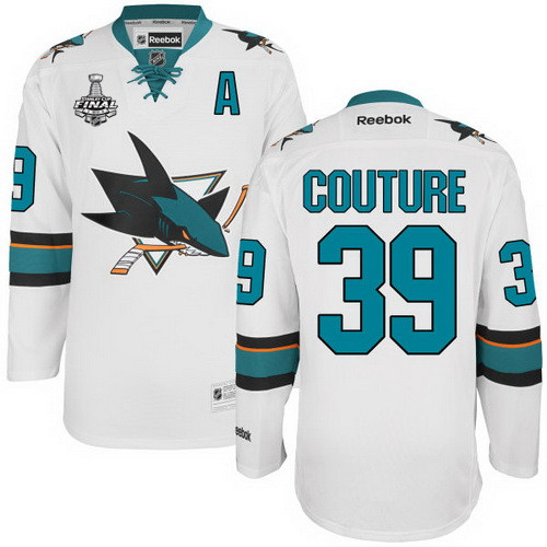 Men's San Jose Sharks #39 Logan Couture White 2016 Stanley Cup Away NHL Finals A Patch Jersey