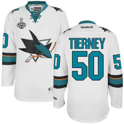Men's San Jose Sharks #50 Chris Tierney White 2016 Stanley Cup Away NHL Finals Patch Jersey