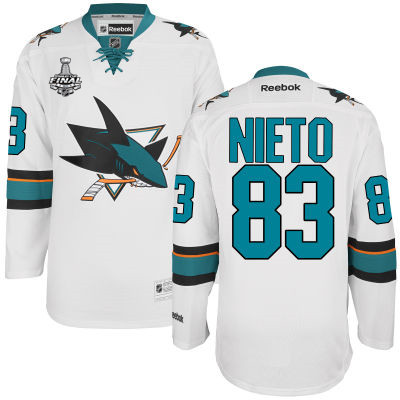 Men's San Jose Sharks #83 Matt Nieto White 2016 Stanley Cup Away NHL Finals Patch Jersey