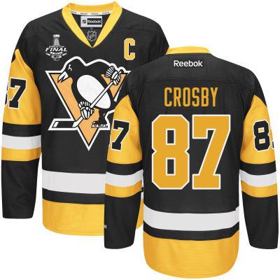 Men's Pittsburgh Penguins #87 Sidney Crosby Black Third 2016 Stanley Cup NHL Finals C Patch Jersey