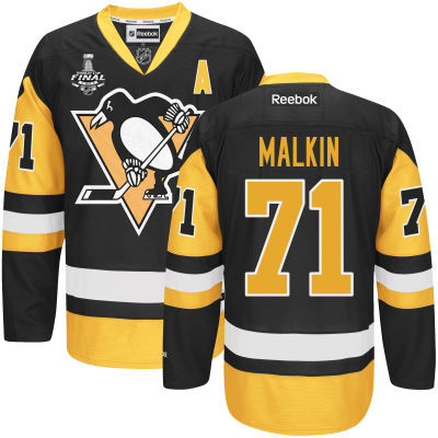 Men's Pittsburgh Penguins #71 Evgeni Malkin Black Third 2016 Stanley Cup NHL Finals A Patch Jersey