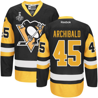 Men's Pittsburgh Penguins #45 Josh Archibald Black Third 2016 Stanley Cup NHL Finals Patch Jersey