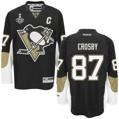 Men's Pittsburgh Penguins #87 Sidney Crosby Black Team Color 2016 Stanley Cup NHL Finals C Patch Jersey