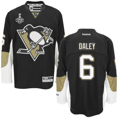 Men's Pittsburgh Penguins #6 Trevor Daley Black Team Color 2016 Stanley Cup NHL Finals Patch Jersey