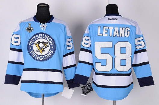 Men's Pittsburgh Penguins #58 Kris Letang Light Blue 2016 Stanley Cup NHL Finals Patch Jersey