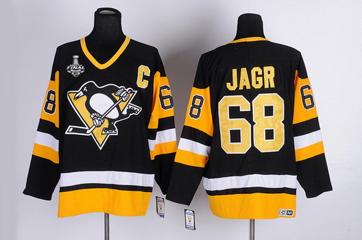 Men's Pittsburgh Penguins #68 Jaromir Jagr Retired Black Throwback CCM 2016 Stanley Cup NHL Finals C Patch Jersey