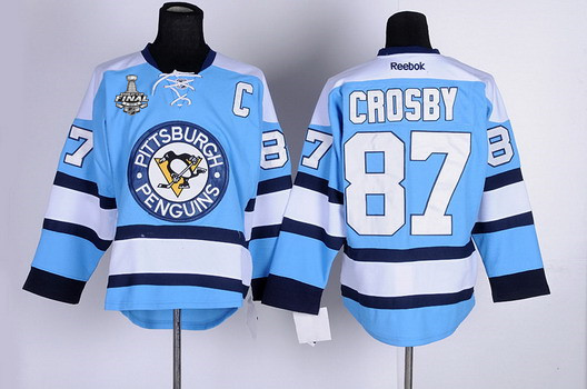 Men's Pittsburgh Penguins #87 Sidney Crosby Light Blue 2016 Stanley Cup NHL Finals C Patch Jersey