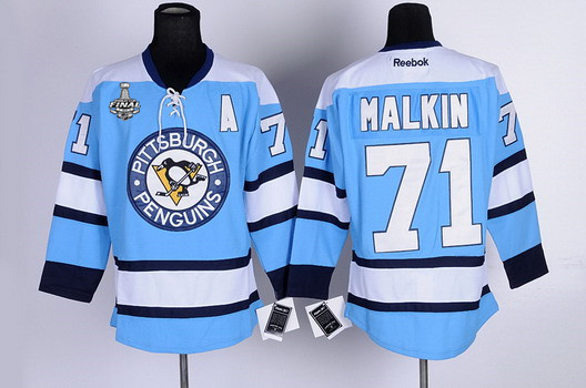 Men's Pittsburgh Penguins #71 Evgeni Malkin Light Blue 2016 Stanley Cup NHL Finals A Patch Jersey