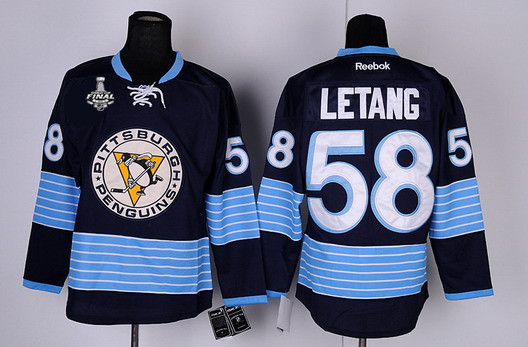 Men's Pittsburgh Penguins #58 Kris Letang Navy Blue Third 2016 Stanley Cup NHL Finals Patch Jersey