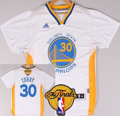 Men's Golden State Warriors #30 Stephen Curry White Short-Sleeved 2016 The NBA Finals Patch Jersey
