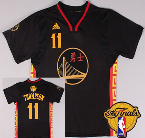 Men's Golden State Warriors #11 Klay Thompson Chinese Black Fashion 2016 The NBA Finals Patch Jersey