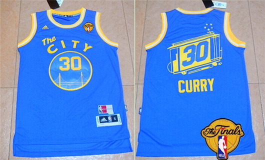 Men's Golden State Warriors #30 Stephen Curry Retro Blue 2016 The NBA Finals Patch Jersey