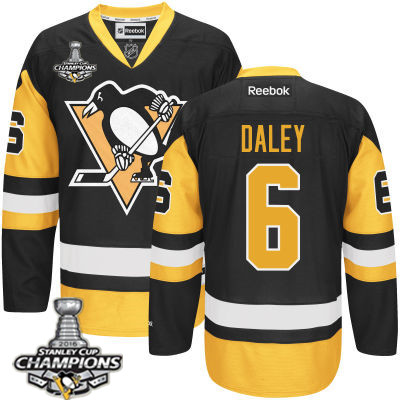 Men's Pittsburgh Penguins #6 Trevor Daley Black Third Jersey w 2016 Stanley Cup Champions Patch