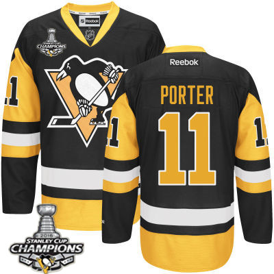 Men's Pittsburgh Penguins #11 Kevin Porter Black Third Jersey w 2016 Stanley Cup Champions Patch