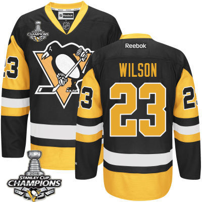 Men's Pittsburgh Penguins #23 Scott Wilson Black Third Jersey w 2016 Stanley Cup Champions Patch