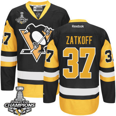 Men's Pittsburgh Penguins #37 Jeff Zatkoff Black Third Jersey w 2016 Stanley Cup Champions Patch