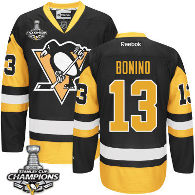 Men's Pittsburgh Penguins #13 Nick Bonino Black Third Jersey w 2016 Stanley Cup Champions Patch