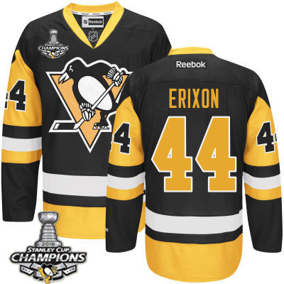 Men's Pittsburgh Penguins #44 Tim Erixon Black Third Jersey w 2016 Stanley Cup Champions Patch
