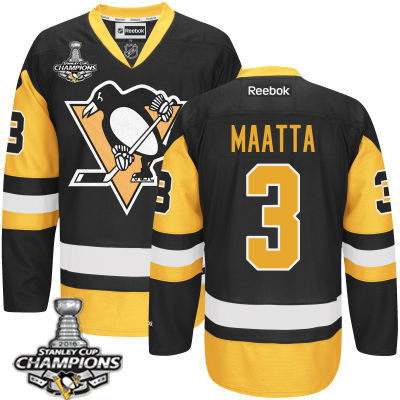 Men's Pittsburgh Penguins #3 Olli Maatta Black Third Jersey w 2016 Stanley Cup Champions Patch