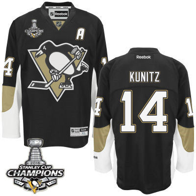 Men's Pittsburgh Penguins #14 Chris Kunitz Black Team Color A Patch Jersey w 2016 Stanley Cup Champions Patch