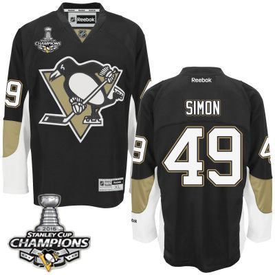 Men's Pittsburgh Penguins #49 Dominik Simon Black Team Color Jersey w 2016 Stanley Cup Champions Patch