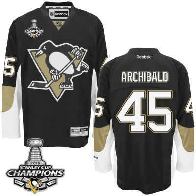 Men's Pittsburgh Penguins #45 Josh Archibald Black Team Color Jersey w 2016 Stanley Cup Champions Patch