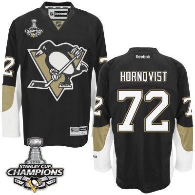 Men's Pittsburgh Penguins #72 Patric Hornqvist Black Team Color Jersey w 2016 Stanley Cup Champions Patch