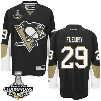 Men's Pittsburgh Penguins #29 Marc-Andre Fleury Black Team Color Jersey w 2016 Stanley Cup Champions Patch