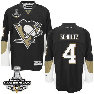 Men's Pittsburgh Penguins #4 Justin Schultz Black Team Color Jersey w 2016 Stanley Cup Champions Patch