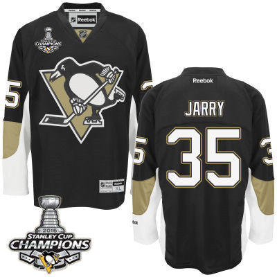Men's Pittsburgh Penguins #35 Tristan Jarry Black Team Color Jersey w 2016 Stanley Cup Champions Patch