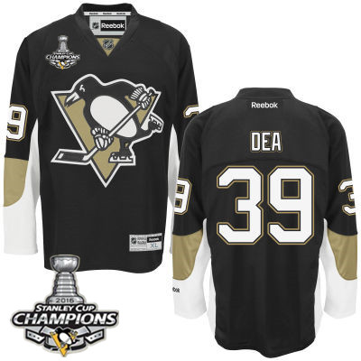 Men's Pittsburgh Penguins #39 Jean-Sebastien Dea Black Team Color Jersey w 2016 Stanley Cup Champions Patch