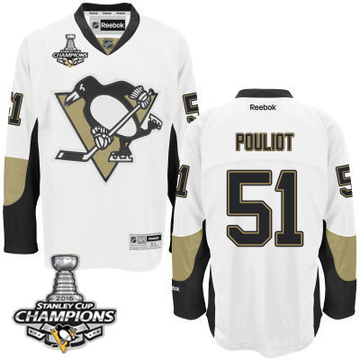 Men's Pittsburgh Penguins #51 Derrick Pouliot White Road Jersey w 2016 Stanley Cup Champions Patch