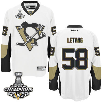 Men's Pittsburgh Penguins #58 Kris Letang White Road Jersey w 2016 Stanley Cup Champions Patch