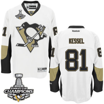 Men's Pittsburgh Penguins #81 Phil Kessel White Road Jersey w 2016 Stanley Cup Champions Patch