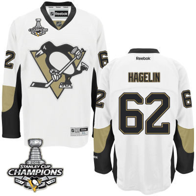 Men's Pittsburgh Penguins #62 Carl Hagelin White Road Jersey w 2016 Stanley Cup Champions Patch