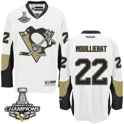 Men's Pittsburgh Penguins #22 Kael Mouillierat White Road Jersey 2016 Stanley Cup Champions Patch