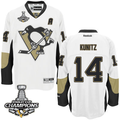 Men's Pittsburgh Penguins #14 Chris Kunitz White Road A Patch Jersey 2016 Stanley Cup Champions Patch