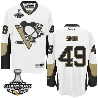 Men's Pittsburgh Penguins #49 Dominik Simon White Road Jersey w 2016 Stanley Cup Champions Patch