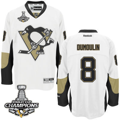 Men's Pittsburgh Penguins #8 Brian Dumoulin White Road Jersey 2016 Stanley Cup Champions Patch