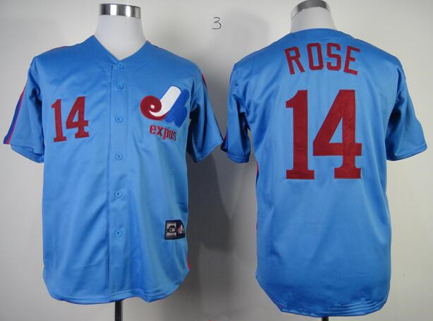 Men's Montreal Expos #14 Pete Rose 1982 Royal Blue Majestic Cool Base Cooperstown Collection Player Jersey