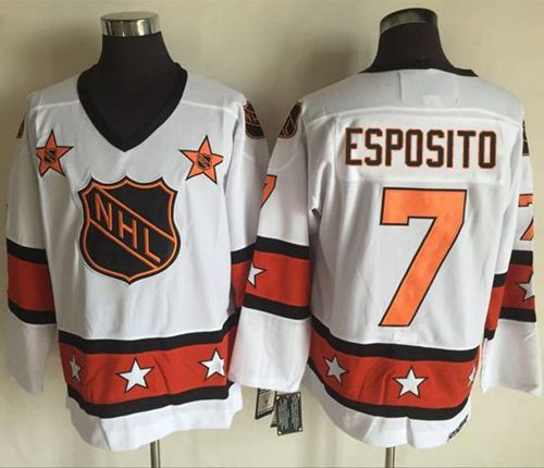 1972-81 NHL All-Star #7 Phil Esposito White CCM Throwback Stitched Vintage Hockey Jersey