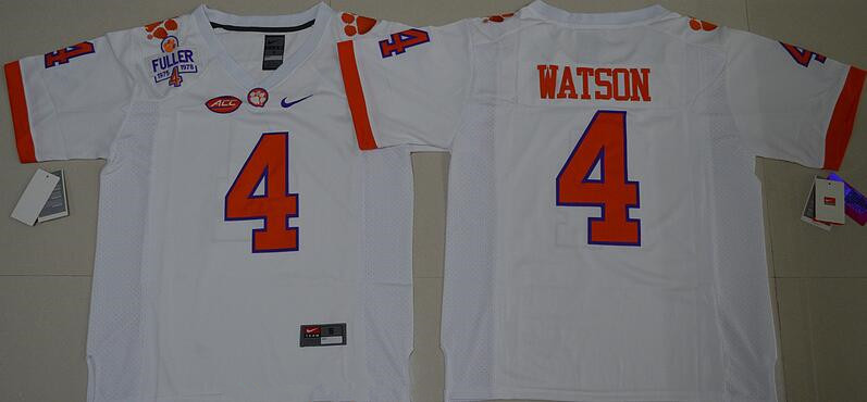 Men's Clemson Tigers #4 Deshaun Watson White Stitched NCAA Nike 2016 College Football Jersey